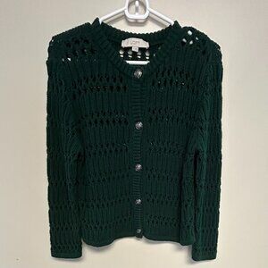 LOFT green open knit button front cardigan sweater small cotton